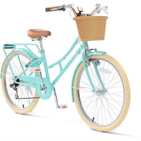 XJD Beach Cruiser Bike with Rear Rack & V-Brake – Mint Green