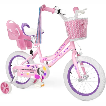 XJD Girls Bike with Training Wheels & Basket – Light Pink
