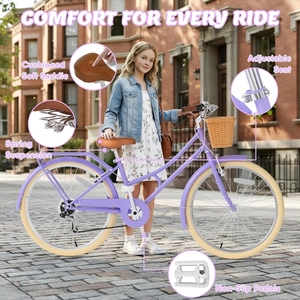 XJD Beach Cruiser Bike with U-Brake – Purple, 24-Inch
