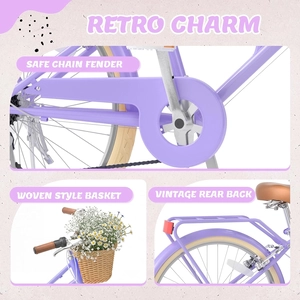XJD Beach Cruiser Bike with U-Brake – Purple, 24-Inch