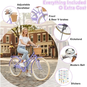 XJD Beach Cruiser Bike with U-Brake – Purple, 24-Inch