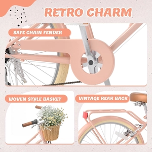 XJD Beach Cruiser Bike with U-Brake – Pink