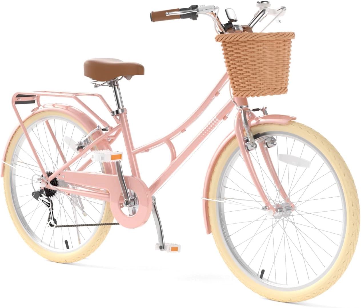 XJD Beach Cruiser Bike with Rear Rack & V-Brake – Pink