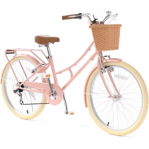 XJD Beach Cruiser Bike with Rear Rack & V-Brake – Pink