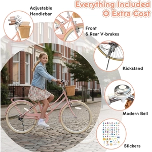 XJD Beach Cruiser Bike with Rear Rack & V-Brake – Pink