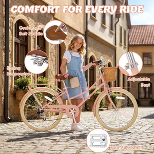 XJD Beach Cruiser Bike with Rear Rack & V-Brake – Pink