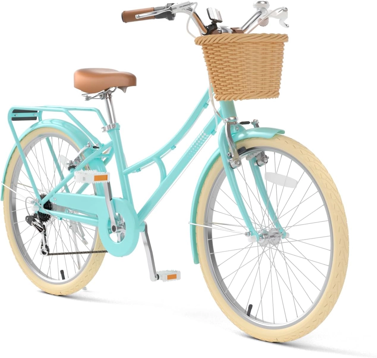 XJD Beach Cruiser Bike with Rear Rack & V-Brake – Mint Green XJD Beach Cruiser Bike with Rear Rack & V-Brake – Mint Green