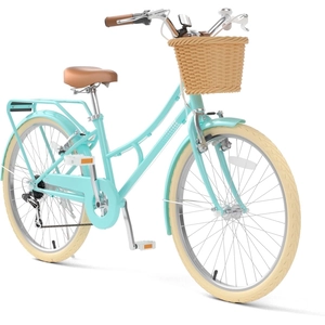 XJD Beach Cruiser Bike with Rear Rack & V-Brake – Mint Green