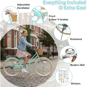 XJD Beach Cruiser Bike with Rear Rack & V-Brake – Mint Green