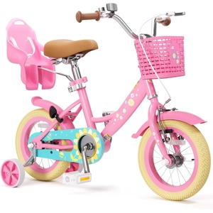 XJD Girls Bike with Basket & Doll Seat – Flower Pink