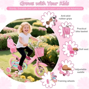 XJD Girls Bike with Basket & Doll Seat – Flower Pink