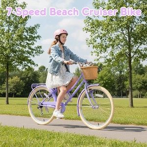 XJD Beach Cruiser Bike with V-Brake – Purple, 26-Inch
