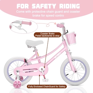 XJD Girls Bike with Training Wheels & Basket – Pink