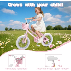 XJD Girls Bike with Training Wheels & Basket – Pink