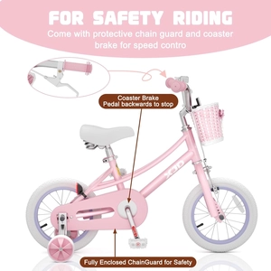 XJD Girls Bike with Training Wheels & Basket – Pink