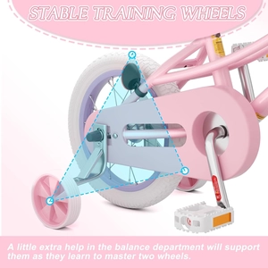XJD Girls Bike with Training Wheels & Basket – Pink