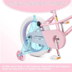XJD Girls Bike with Training Wheels & Basket – Pink