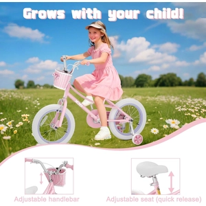 XJD Girls Bike with Training Wheels & Basket – Pink