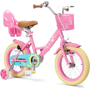 XJD Girls Bike with Basket & Doll Seat – Flower Pink