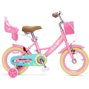 XJD Girls Bike with Basket & Doll Seat – Flower Pink