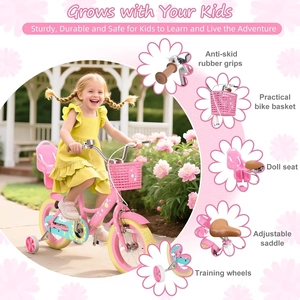 XJD Girls Bike with Basket & Doll Seat – Flower Pink