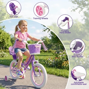 XJD Girls Bike with Basket & Doll Seat – Purple