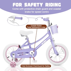XJD Girls Bike with Training Wheels & Basket – Purple