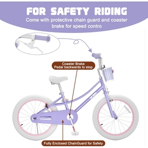 XJD Girls Bike with Training Wheels & Basket – Purple