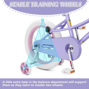 XJD Girls Bike with Training Wheels & Basket – Purple