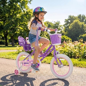XJD Girls Bike with Training Wheels & Basket – Light Purple