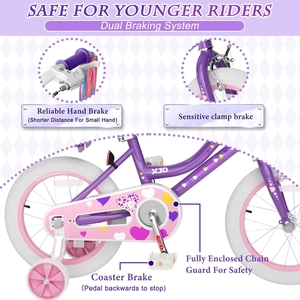 XJD Girls Bike with Training Wheels & Basket – Light Purple