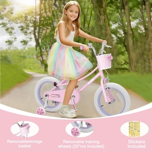 XJD Girls Bike with Training Wheels & Basket – Pink