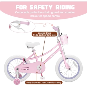 XJD Girls Bike with Training Wheels & Basket – Pink