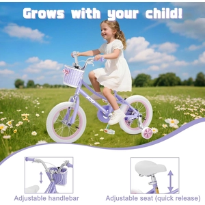 XJD Girls Bike with Training Wheels & Basket – Purple
