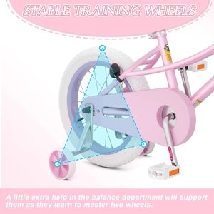 XJD Girls Bike with Training Wheels & Basket – Pink