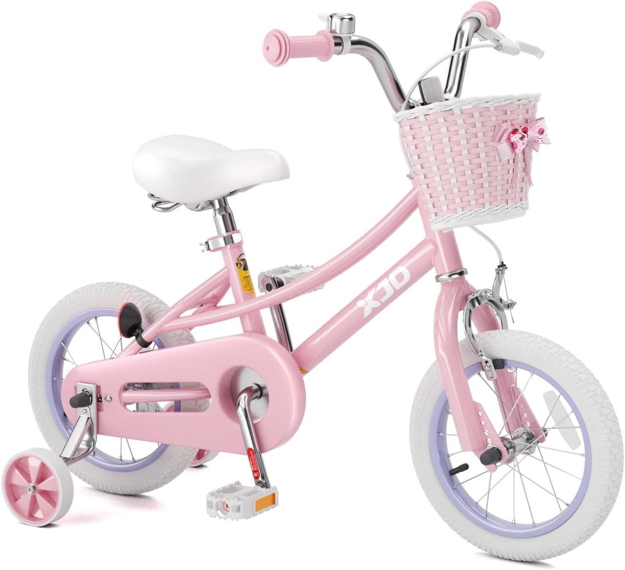 XJD Girls Bike with Training Wheels and Basket in Pink Pink XJD kids bike with basket and training wheels, a favorite first step toward a 20 inch bike