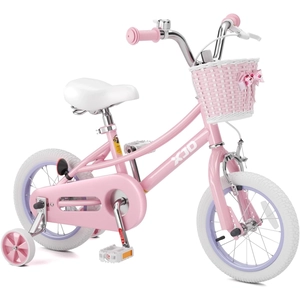 XJD Girls Bike with Training Wheels & Basket – Pink