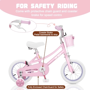XJD Girls Bike with Training Wheels & Basket – Pink