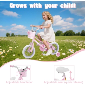 XJD Girls Bike with Training Wheels & Basket – Pink