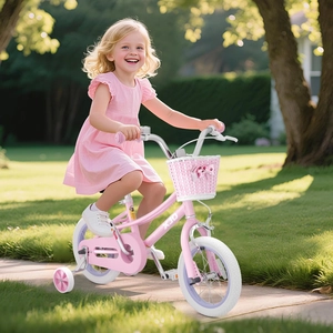 XJD Girls Bike with Training Wheels & Basket – Pink