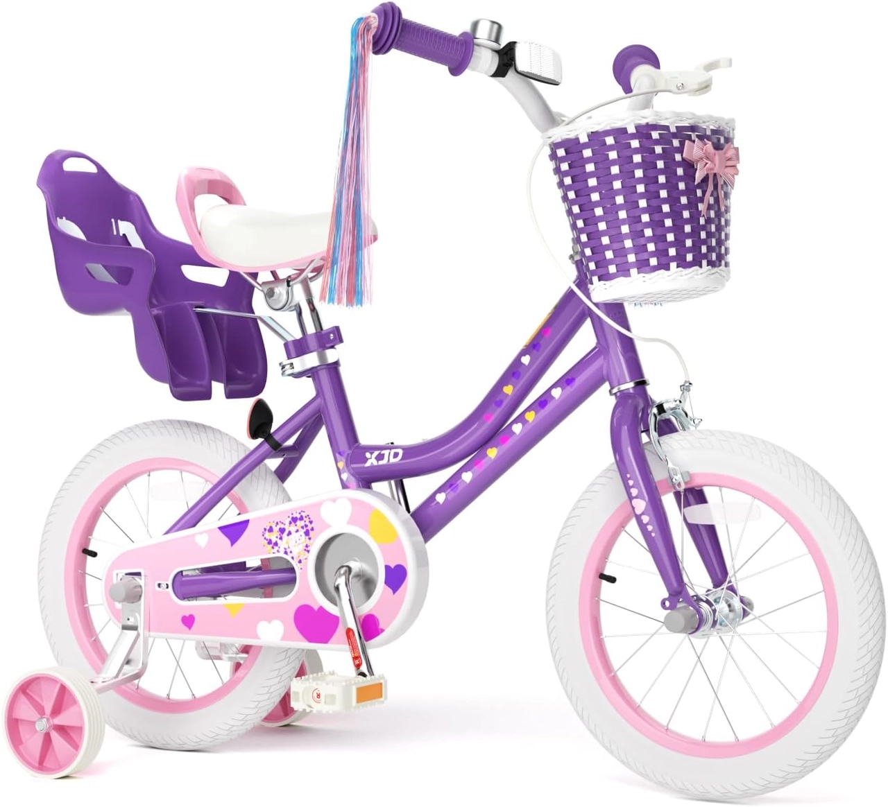 XJD Girls Bike with Training Wheels & Basket – Light Purple