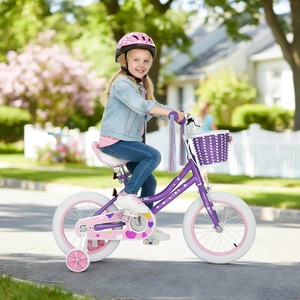 XJD Girls Bike with Training Wheels & Basket – Light Purple