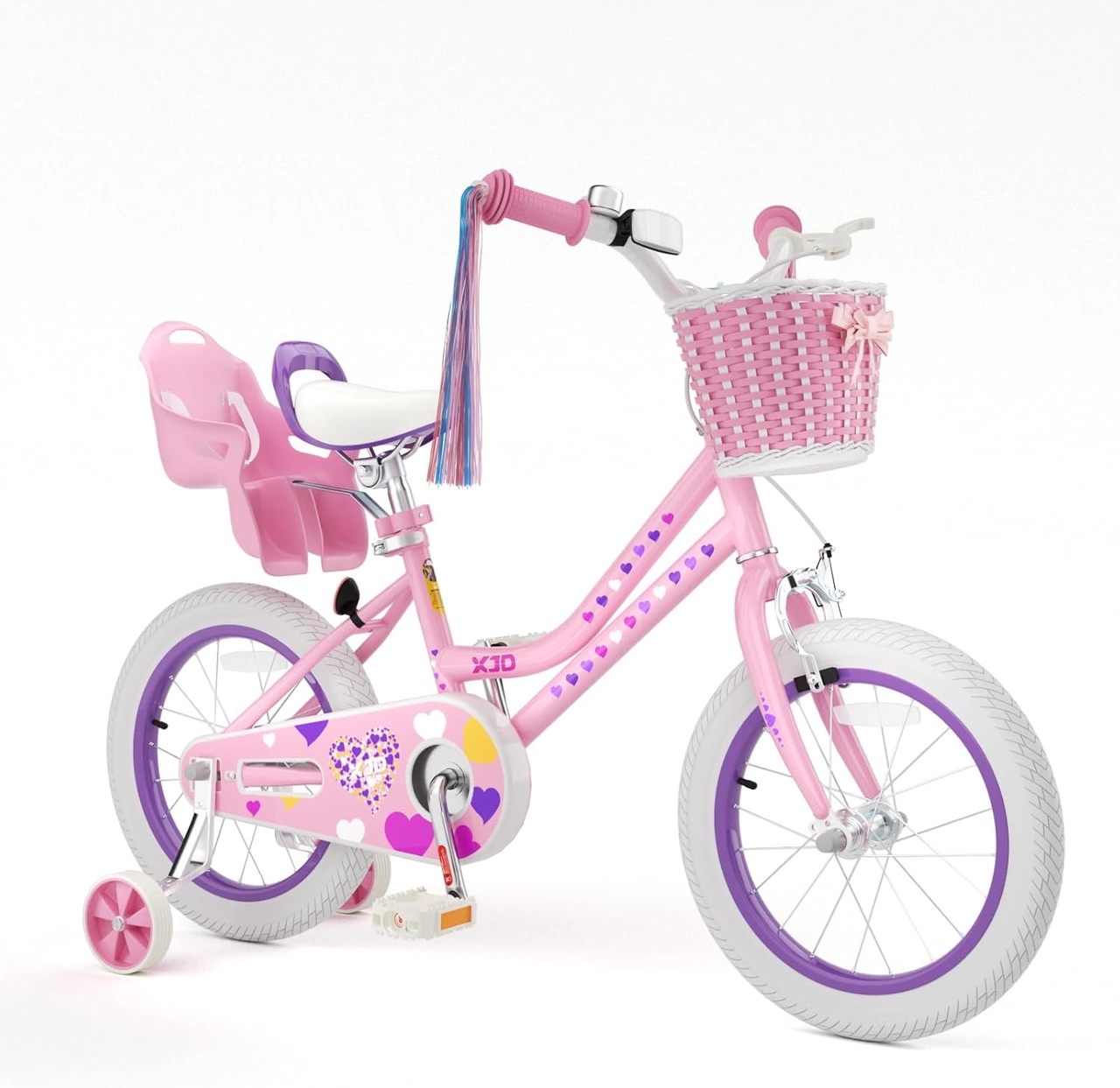 XJD 16 inch kids bike with basket Light pink 16 inch girls bike with basket, training wheels and hand brake