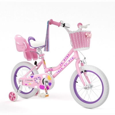 XJD Girls Bike with Training Wheels & Basket – Light Pink