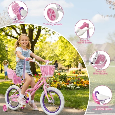 XJD Girls Bike with Training Wheels & Basket – Light Pink