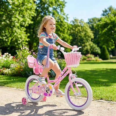 XJD Girls Bike with Training Wheels & Basket – Light Pink