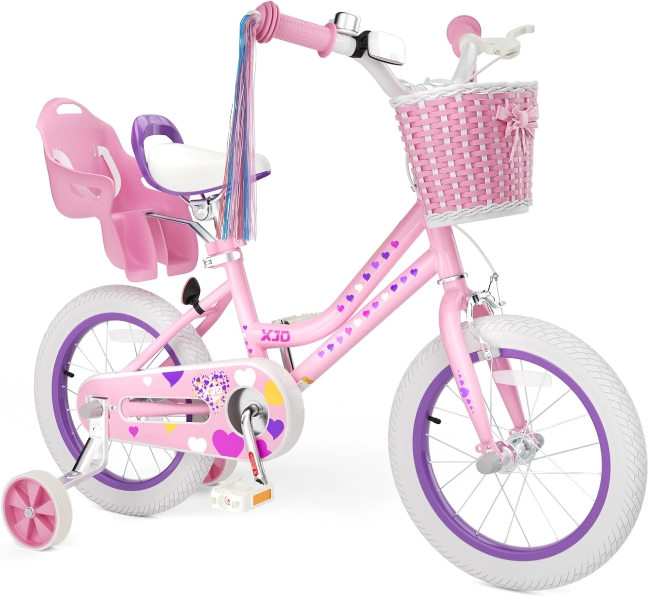 XJD Girls Bike with Training Wheels & Basket – Light Pink