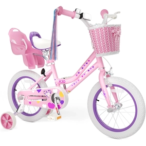 XJD Girls Bike with Training Wheels & Basket – Light Pink