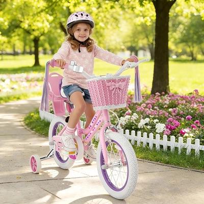 XJD Girls Bike with Training Wheels & Basket – Light Pink