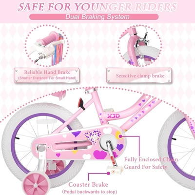 XJD Girls Bike with Training Wheels & Basket – Light Pink